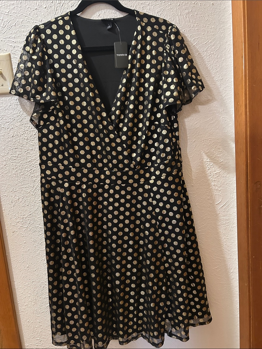 torrid Black Dress with Metallic Gold Polka Dots